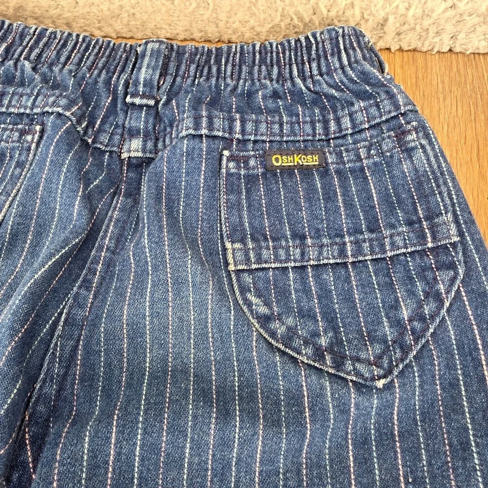 Vintage OshKosh B'Gosh Girls Pinstripe Jeans Blue Pink Made in USA Size 6